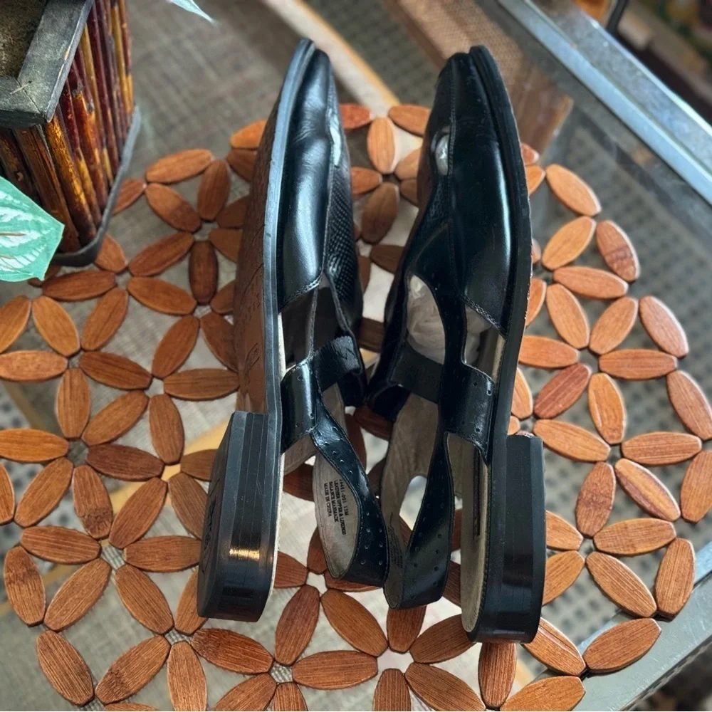 Stacy Adams Black Perforated Cap Toe Slingback City Sandal Size 13